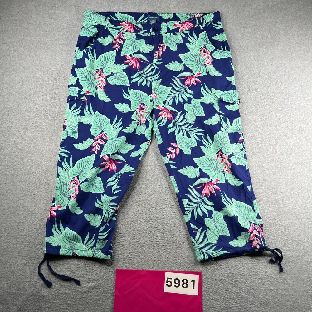 Caribbean Joe Tropical Print Cargo Pants Womens Size 20 Lightweight Capri